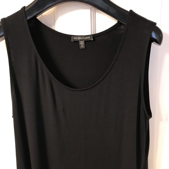 Eileen Fisher asymmetric sheer hem sleeveless dress XS black viscose jersey - Picture 4 of 10